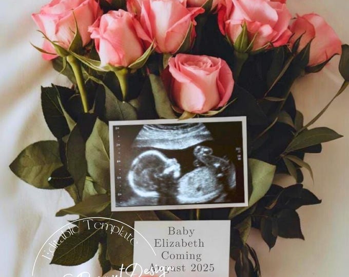 A Bouquet of Love Pregnancy Announcement: Editable Canva Template Digital Download