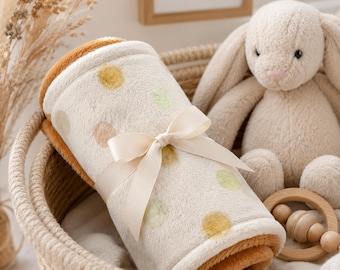 Pastel Polka Dot Baby Lovey Blanket, Soft Minky Security Blanket, Neutral Nursery Baby Gift, Plush Fleece Lovey for Baby Shower