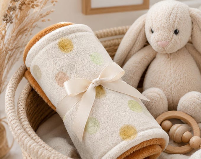 Pastel Polka Dot Baby Lovey Blanket, Soft Minky Security Blanket, Neutral Nursery Baby Gift, Plush Fleece Lovey for Baby Shower