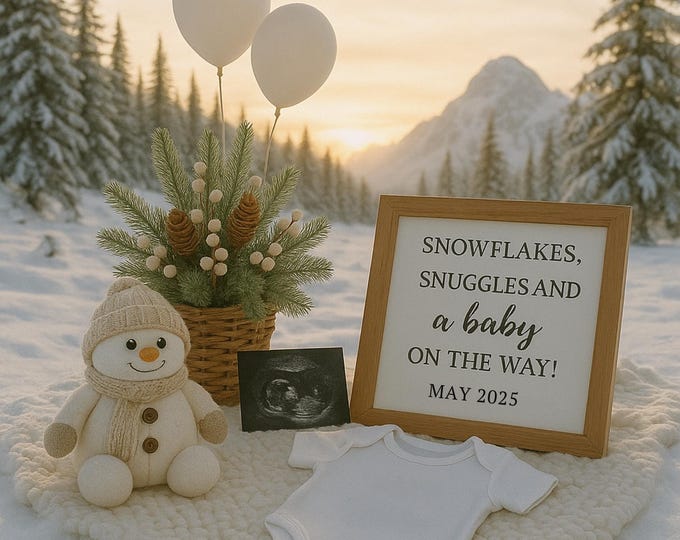 Winter Snowflakes Baby Announcement Template (Digital Download)