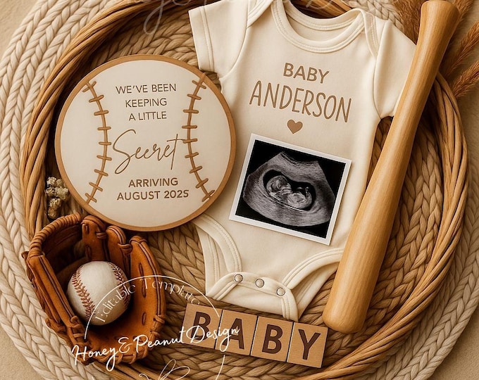 Baseball Baby Announcement: Little Slugger Canva Template (Digital Download)