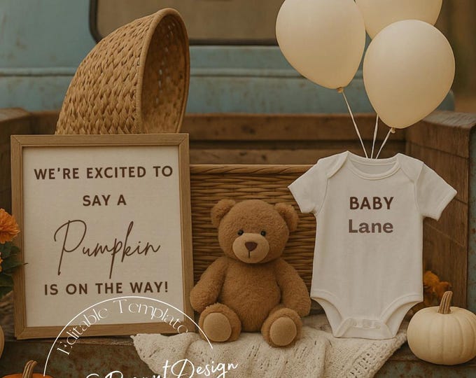 Rustic Pumpkin Pregnancy Announcement: Editable Canva Template (Digital Download