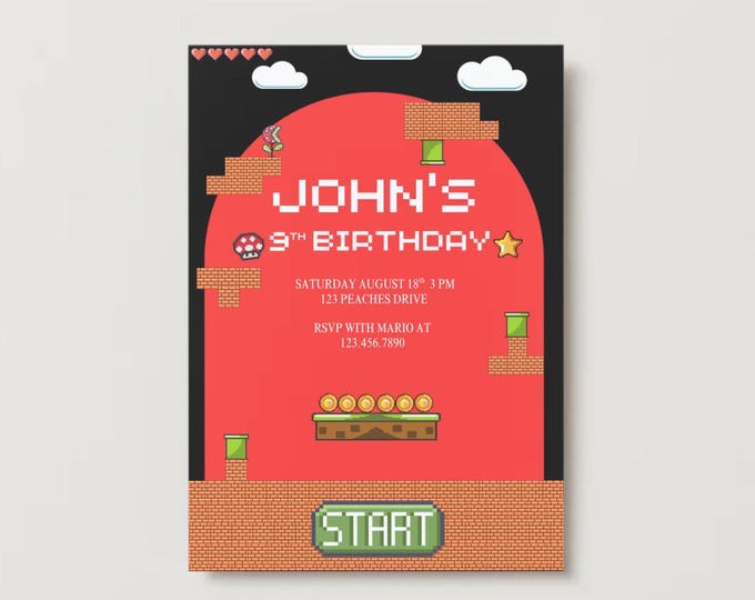 Video Game Birthday Invitation: Editable Canva Template (Digital Download)