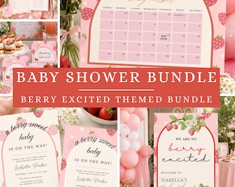 Strawberry Baby Shower Games Bundle | Editable Canva Templates (Digital Download)