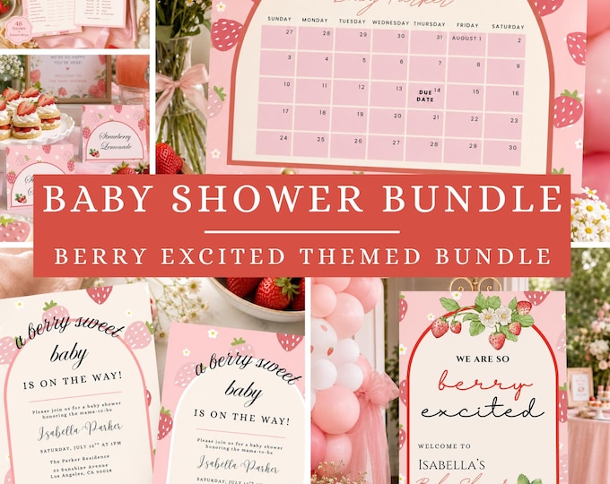 Strawberry Baby Shower Games Bundle | Editable Canva Templates (Digital Download)
