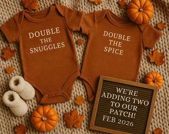 Twin Pregnancy Announcement: Pumpkin Spice Fall Theme (Editable Canva Template)