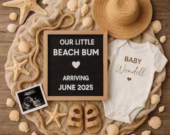 Beach Bum Baby Announcement: Summer Pregnancy, Editable Canva Template