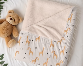 Giraffe Pattern Lovey Blanket | Neutral Safari Baby Minky Lovey