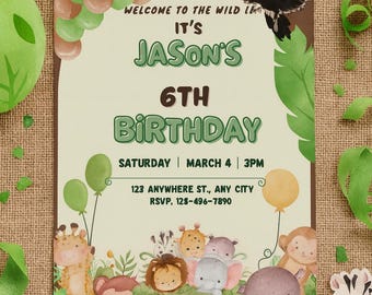 Safari Birthday Invitation: Editable Canva Template (Digital Download)