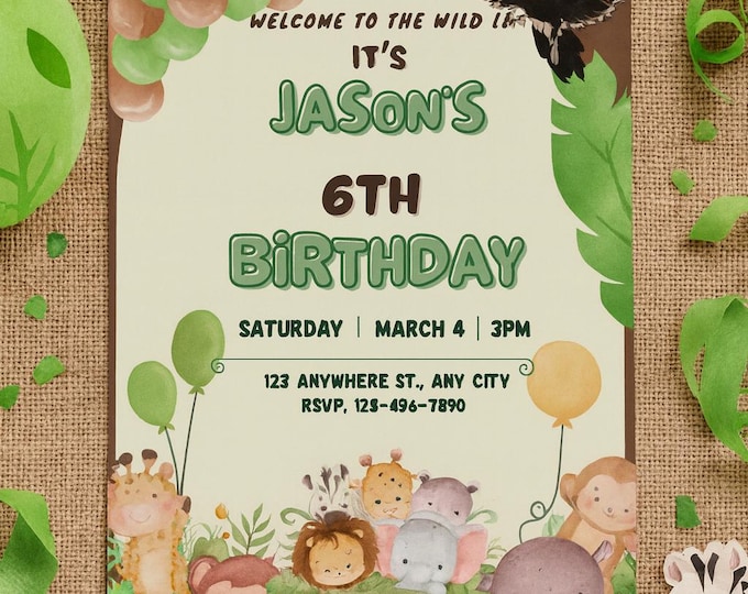 Safari Birthday Invitation: Editable Canva Template (Digital Download)