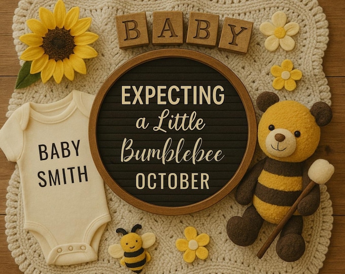 Bumblebee Pregnancy Announcement: Editable Canva Template Digital Download