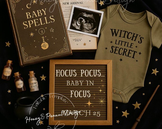 Halloween Pregnancy Announcement: Witching Hour Canva Template (Digital Download)