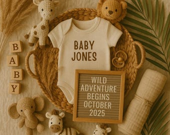 Safari Pregnancy Announcement: Wild Adventure Canva Template (Digital Download)
