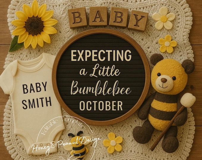Bumblebee Pregnancy Announcement: Editable Canva Template Digital Download