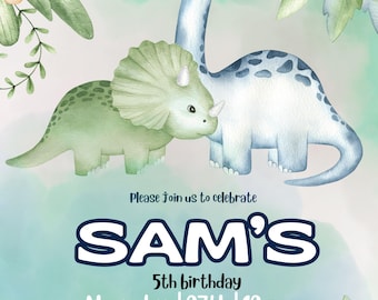 Pastel Dinosaur Birthday Invitation: Editable Canva Template (Digital Download)