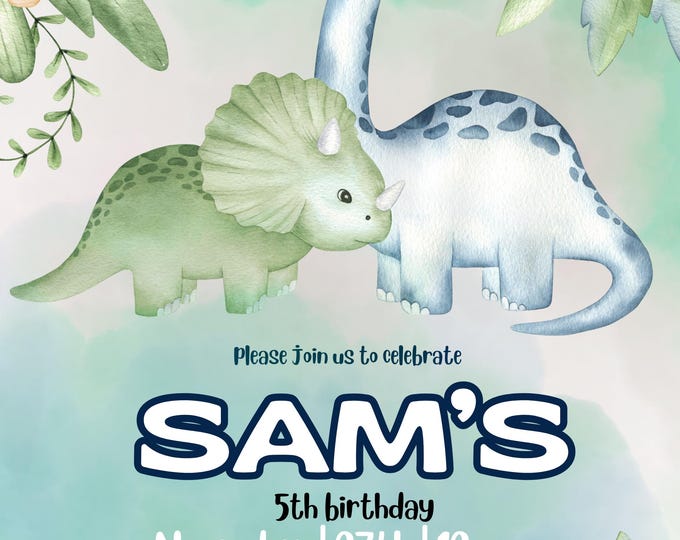 Pastel Dinosaur Birthday Invitation: Editable Canva Template (Digital Download)