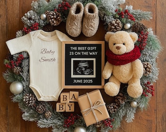 Christmas Baby Announcement Template | Cozy Winter Scene (Digital Download)