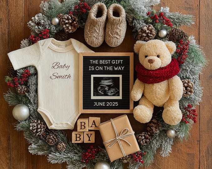 Christmas Baby Announcement Template | Cozy Winter Scene (Digital Download)