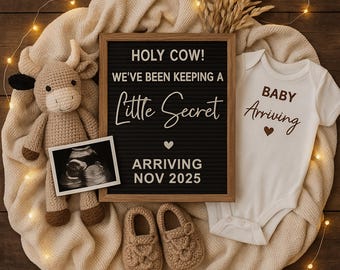 Cow Theme Pregnancy Announcement: Editable Canva Template Digital Download