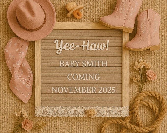 Rodeo Pink Western Baby Announcement: Editable Canva Template Digital Download