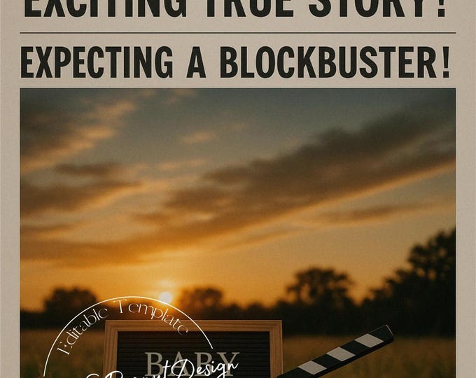Blockbuster Movie Pregnancy Announcement: Editable Canva Template (Digital)