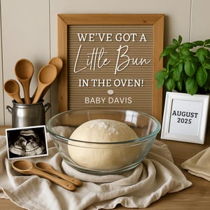 Bun in the Oven- Baking Themed Baby Announcement Digital Canva Template Editable Canva Template, Pregnancy Announcement