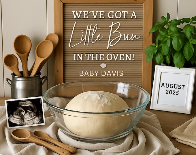 Bun in the Oven Pregnancy Announcement: Baking Theme Canva Template Digital Download