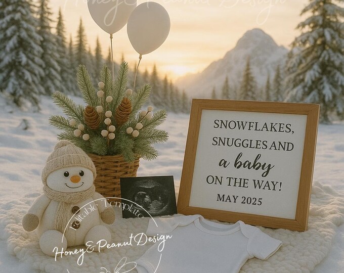 Winter Snowflakes Baby Announcement Template (Digital Download)