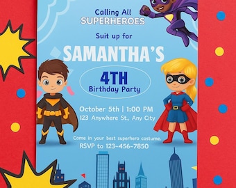 Superhero Birthday Invitation: Editable Canva Template (Digital Download)