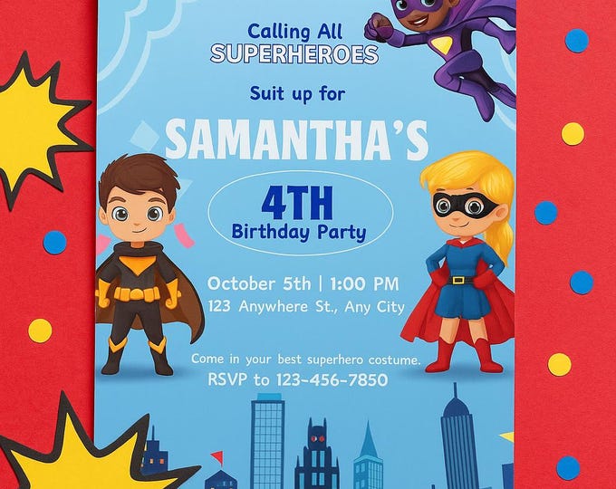 Superhero Birthday Invitation: Editable Canva Template (Digital Download)