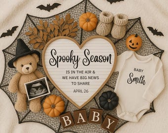 Halloween Pregnancy Announcement: Boo-tiful Baby, Editable Canva Template