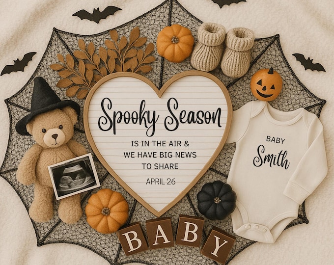 Halloween Pregnancy Announcement: Boo-tiful Baby, Editable Canva Template