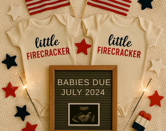 Fourth of July Twin Pregnancy Announcement: Firecracker Theme (Digital Canva Template)