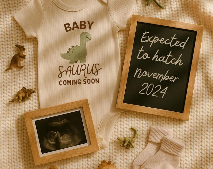 Dinosaur Baby Announcement: Editable Canva Template Digital Download