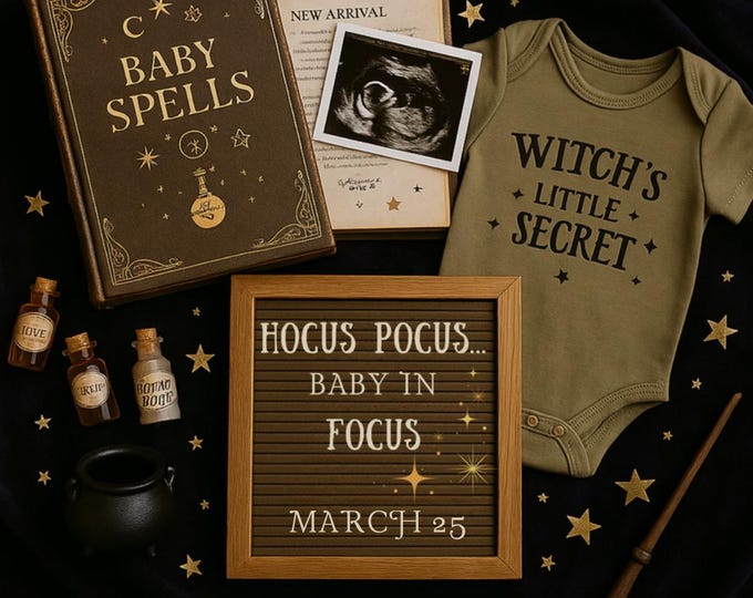 Halloween Pregnancy Announcement: Witching Hour Canva Template (Digital Download)