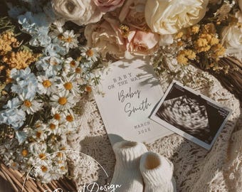 Boho Floral Pregnancy Announcement Template | Baby On The Way | Editable Canva Template