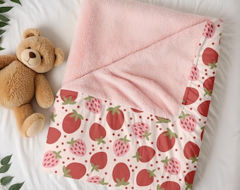 Strawberry Pattern Minky Lovey Blanket | Baby Lovey