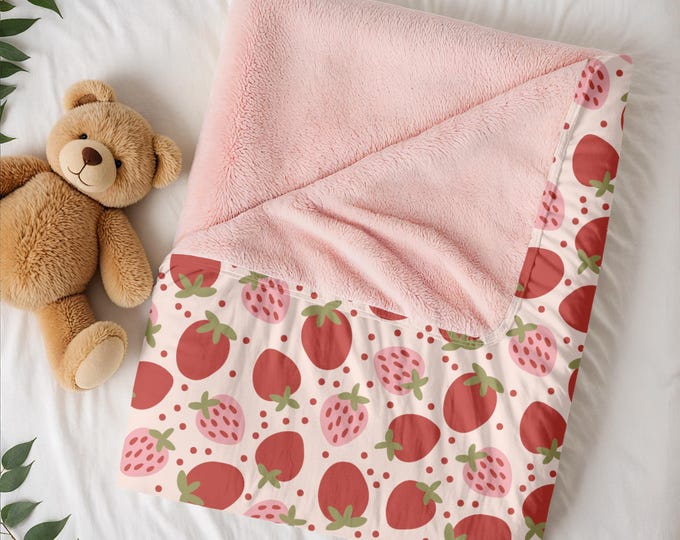 Strawberry Pattern Minky Lovey Blanket | Baby Lovey