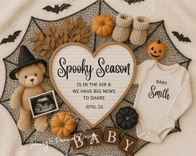 Halloween Pregnancy Announcement: Boo-tiful Baby, Editable Canva Template