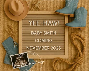 Western Baby Announcement: Rodeo Blue Canva Template (Digital Download)