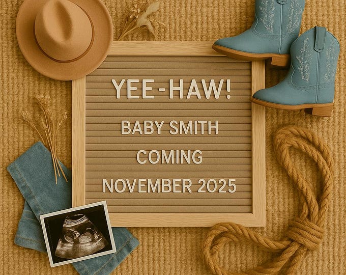 Western Baby Announcement: Rodeo Blue Canva Template (Digital Download)