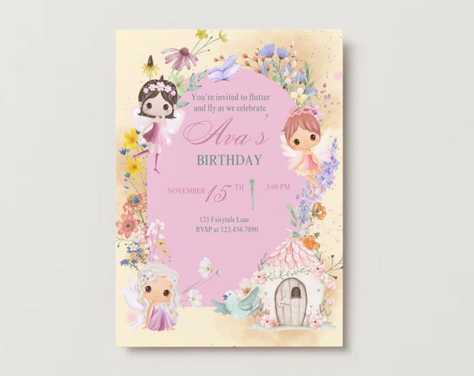 Fairy Fairytale Birthday Invitation: Editable Canva Template (Digital Download)