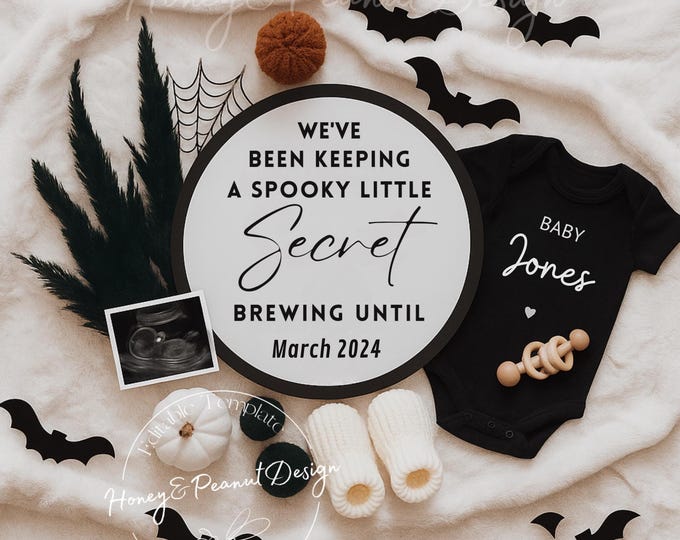 Halloween Pregnancy Announcement: Batty Baby Canva Template (Digital Download)