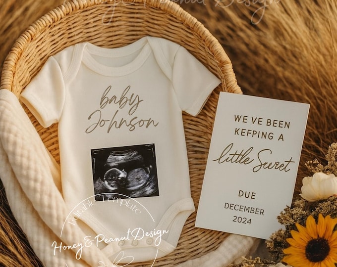 Sunflower Pregnancy Announcement Template: Boho Social Media Reveal (Canva Editable, Digital Download