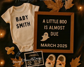 Halloween Pregnancy Announcement: "A Little Boo Is Brewing" Canva Template (Digital Download)