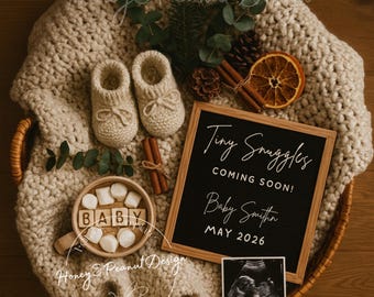 Cozy Winter Baby Announcement Template | Rustic Pregnancy Reveal (Digital Download)