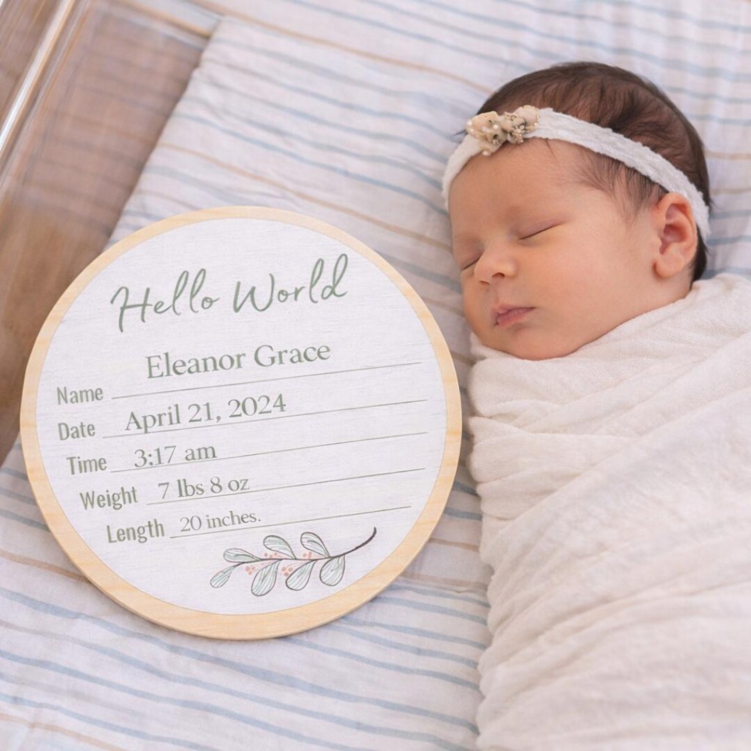 Hello World Baby Birth Announcement Wood Sign, Newborn Keepsake Plaque ...