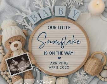 Winter Baby Announcement Template – Frosted Snowflake Design (Digital Download)