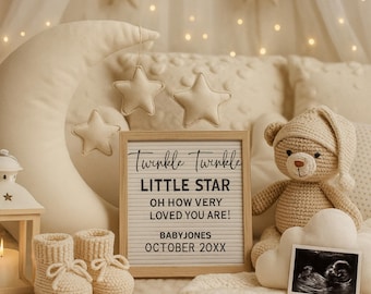 Little Star Baby Announcement Template | Neutral Canva Design (Digital Download)