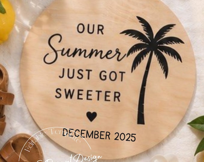 Tropical Palm Design Baby Reveal Template: Editable Canva Template (Digital Download)